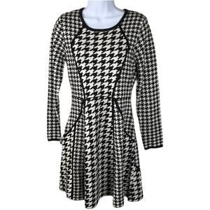 Calvin Klein Sweater Dress Mixed Houndstooth Print Knit Women's‎ M Long Sleeve